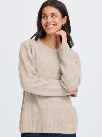 Fransa Γυναικείο Πουλόβερ Με Στρογγυλή Λαιμόκοψη Μπεζ