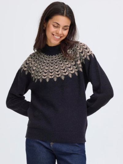 Fransa Γυναικείο Πουλόβερ Με Περίτεχνα Διακοσμητικά Στοιχεία Μπλε Σκούρο