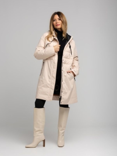 Rever Mile Μπουφάν Γυναικείο Μακρύ Με Τσέπες Και Κουκούλα Εκρού
