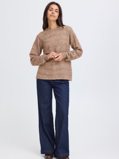 Fransa Γυναικείο Πουλόβερ Με Στρογγυλή Λαιμόκοψη Μπεζ/Καφέ