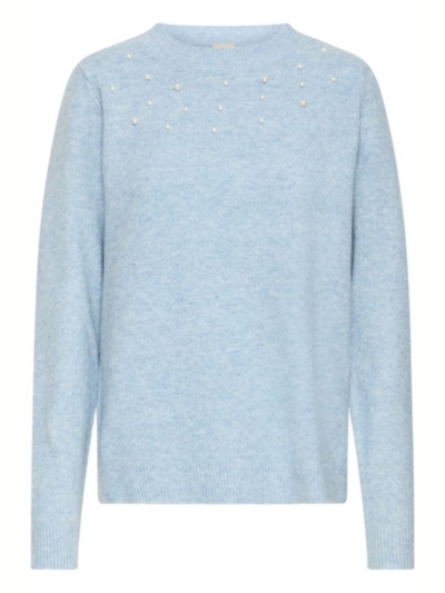 Fransa Γυναικείο Πουλόβερ Με Πέρλες Γαλάζιο