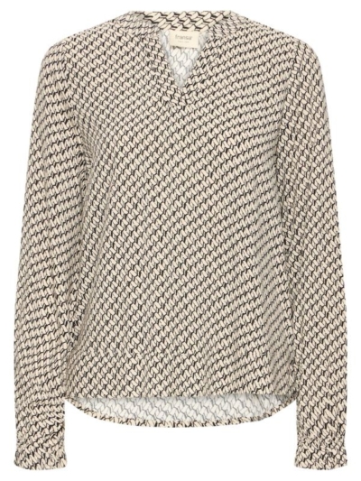 Fransa Γυναικεία Μπλούζα Μακρυμάνικη Με V Μπεζ/Μαύρο