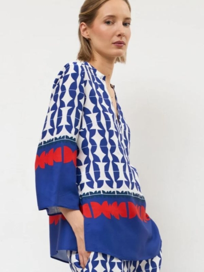 Tinta & Bariloche Γυναικεία Μπλούζα Έθνικ Γεωμετρικό Μοτίβο Μπλε
