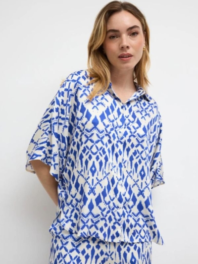 Tinta & Bariloche Γυναικεία Μπλούζα Με Φαρδιά Μανίκια Και Γεωμετρικό Μοτίβο Μπλε/Λευκό