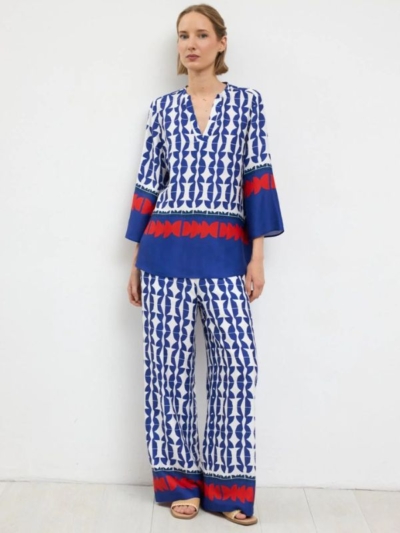 Tinta & Bariloche Γυναικείο Παντελόνι Έθνικ Γεωμετρικό Μοτίβο Μπλε