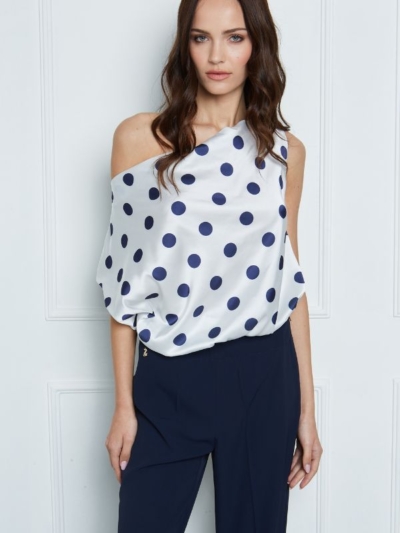 Sarah Lawrence Γυναικεία Μπλούζα Σατέν Πουά Με Διαφορετικούς 'Ωμους Off White