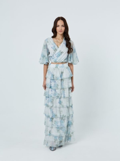 Sarah Lawrence Γυναικεία Φούστα Μακριά Με Βολάν Floral Light Blue