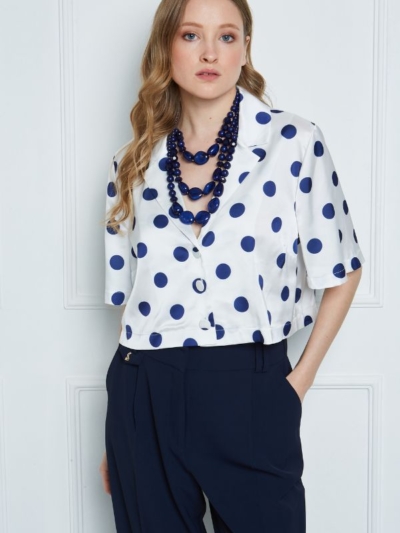 Sarah Lawrence Γυναικείο Πουκάμισο Σατέν Πουά Με Γιακά Off White