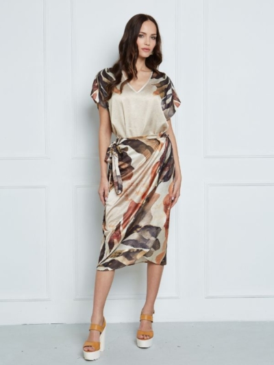 Sarah Lawrence Γυναικεία Φούστα Με Σχέδια Και Δέσιμο Στο Πλάι Brown