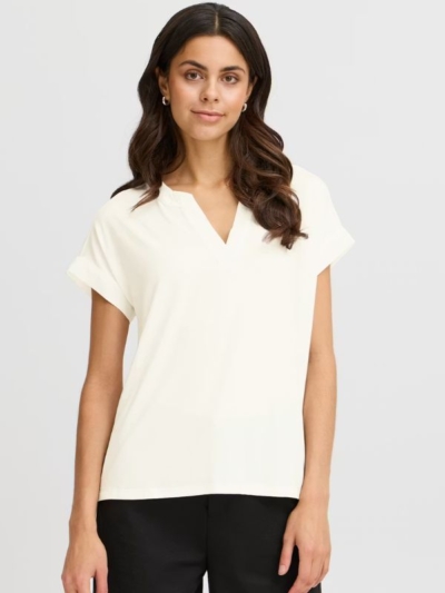 FRANSA Γυναικεία Μπλούζα Κοντομάνικη Με V-Neck Λευκή