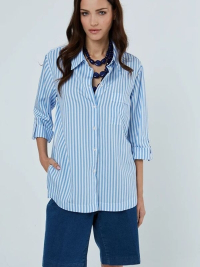 Sarah Lawrence Γυναικείο Πουκάμισο Ριγέ Με Μακρύ Μανίκι Twill ΓΑΛΑΖΙΟ