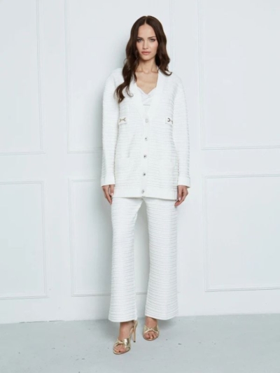 Sarah Lawrence Γυναικεία Πλεκτή ζακέτα oversized με waffle knit Λευκό