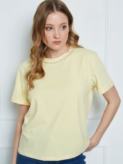 Sarah Lawrence Μπλούζα Κοντό Μανίκι Με Διακοσμητικά Στρας Και 3D Print Κίτρινο