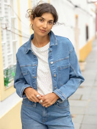 FRANSA Γυναικείο Denim jacket μακριά μανίκια και μεγάλες τσέπες Μπλε